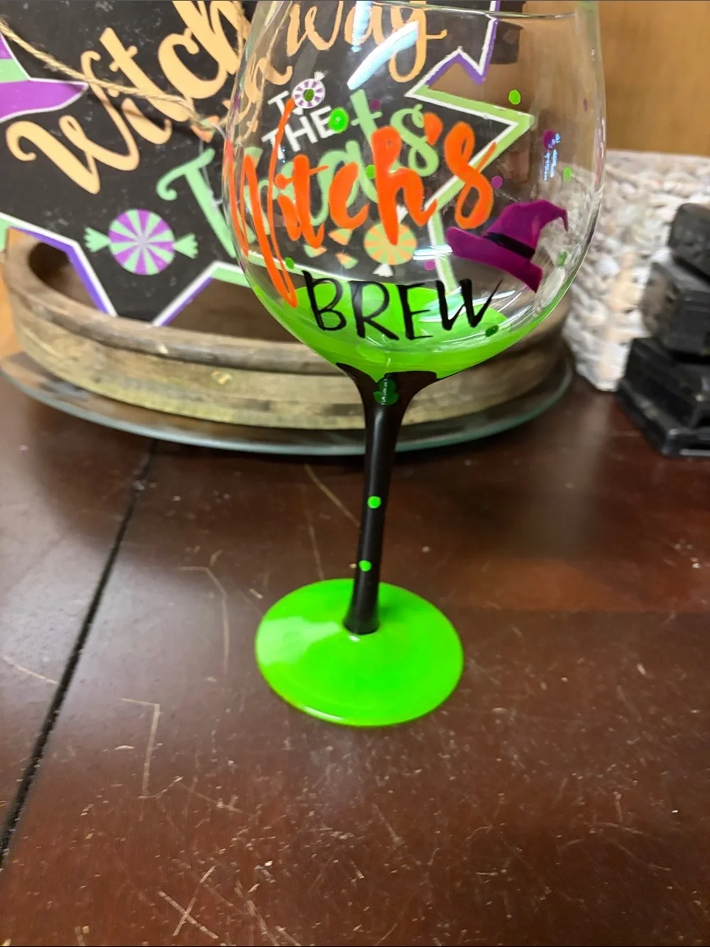 Witch's Brew Green Halloween Wine Glass - Unbranded